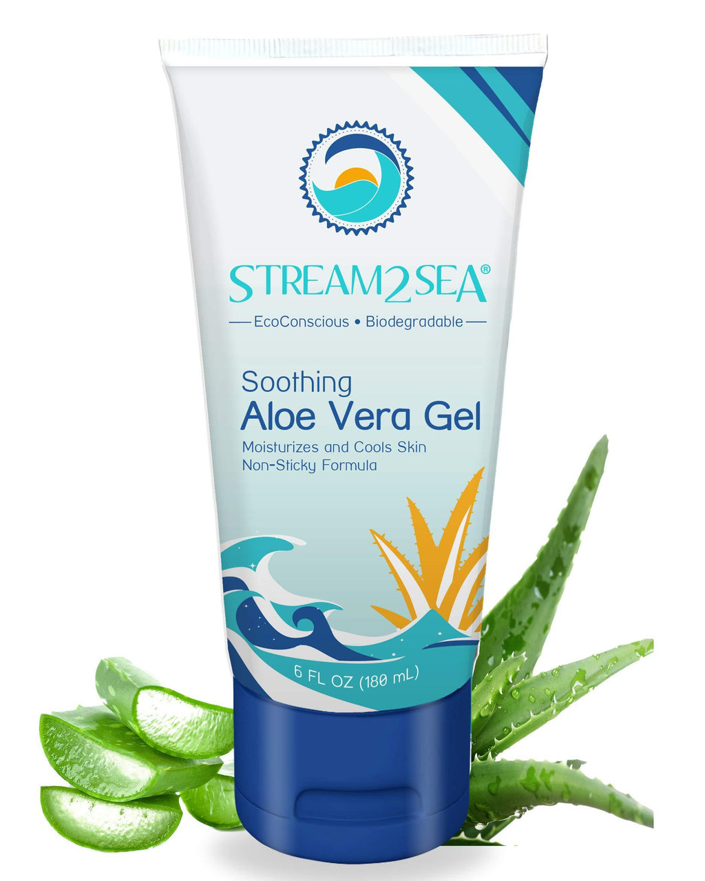 [Australia] - Stream2Sea Soothing Aloe Vera Gel - All Natural Underwater Sting and Sunburn Relief - After Sun Care for Face and Body Easy to Absorb Hydration Moisturizing Formula, 6 oz 