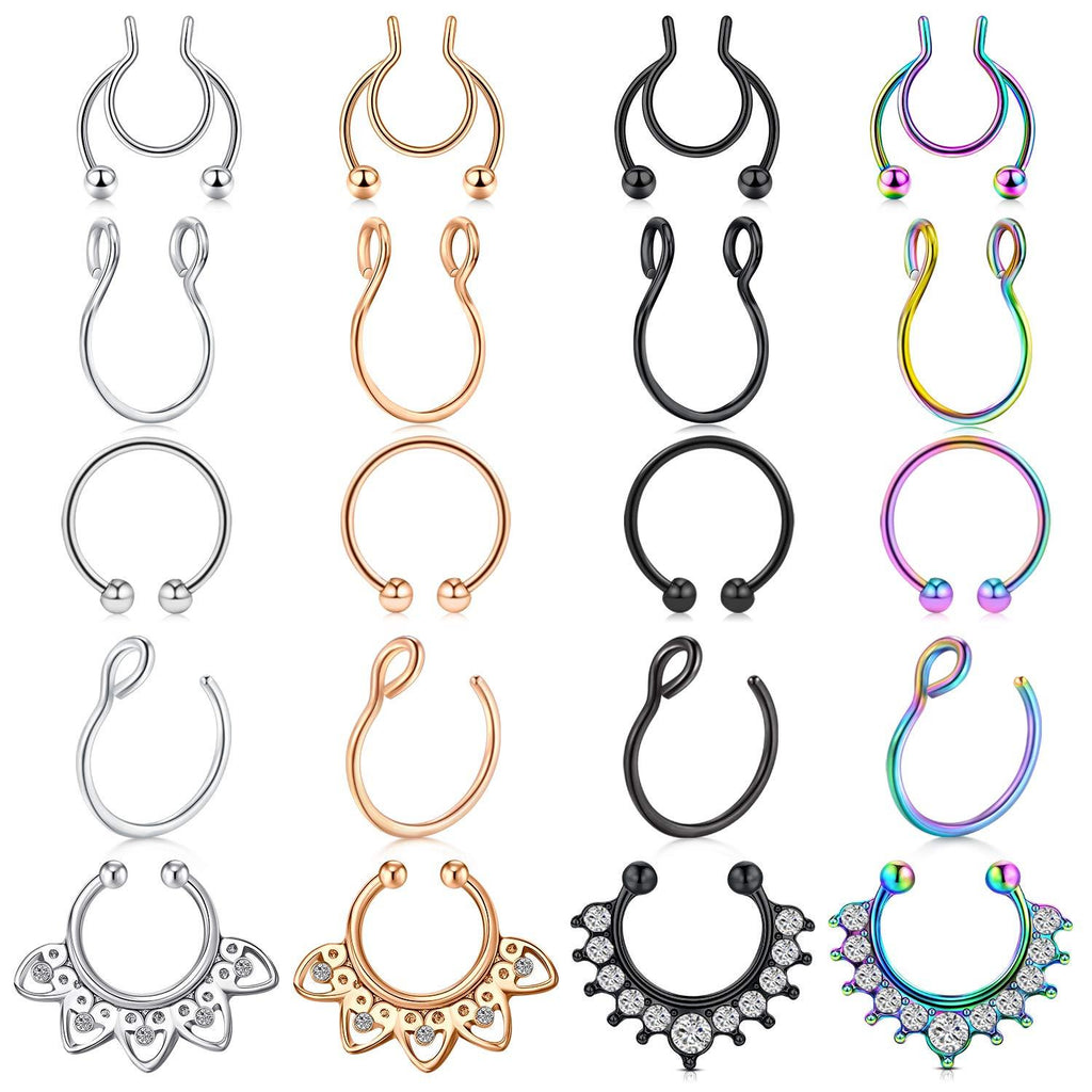 [Australia] - MODRSA Faux Septum Piercing Fake Septum Nose Hoop Rings Stainless Steel Faux Lip Ear Nose Face Septum Ring Non Piercing Clip On Moon Nose Rings Hoops style -A 