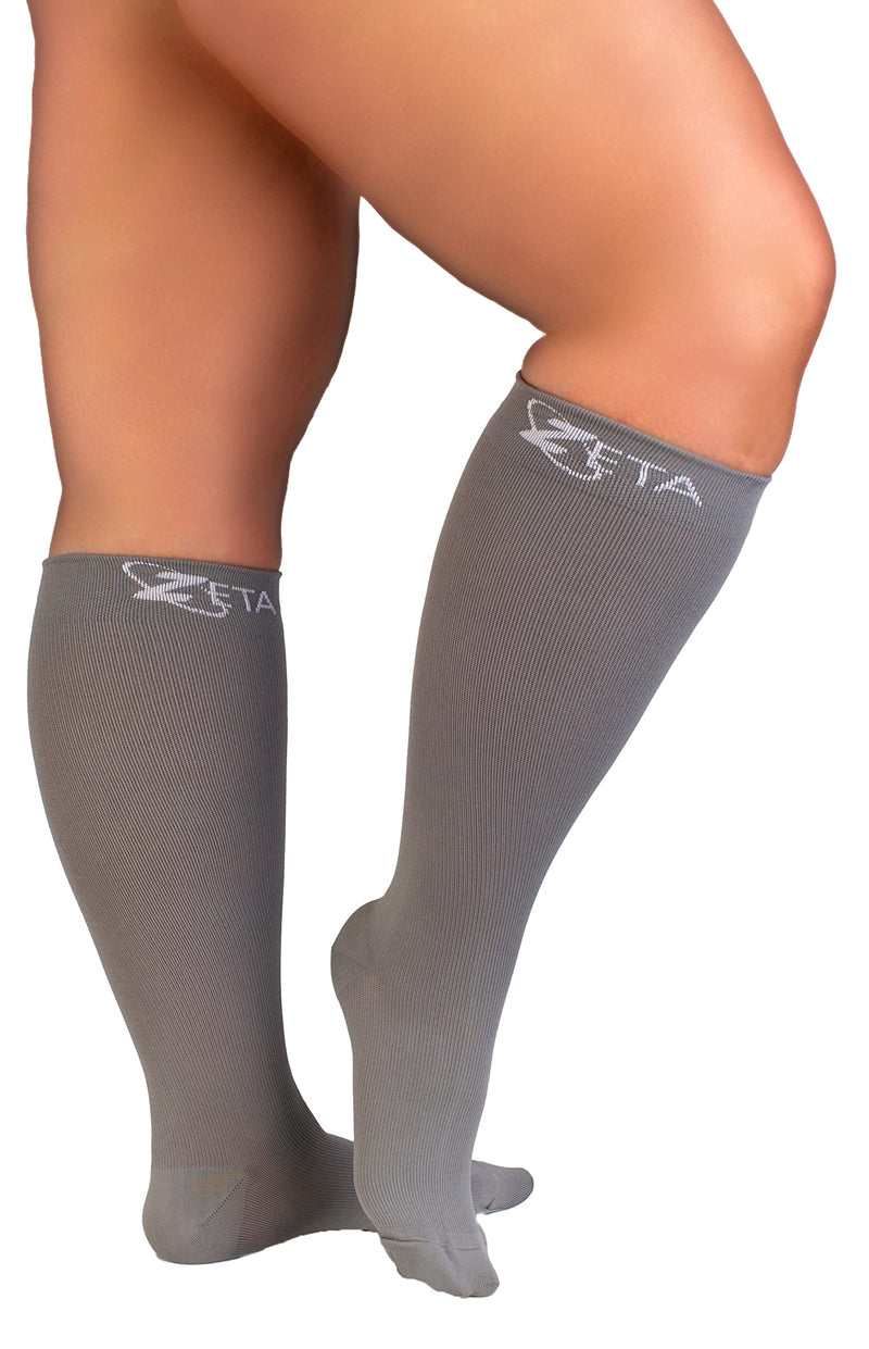 [Australia] - Zeta Socks XXXL Wide Plus Size Calf Compression, Soothing Comfy Gradient Support, Prevents Swelling, Pain, Edema, DVT, Large Cuffs, Stretch to 26 Inches, Unisex, for Flights 
