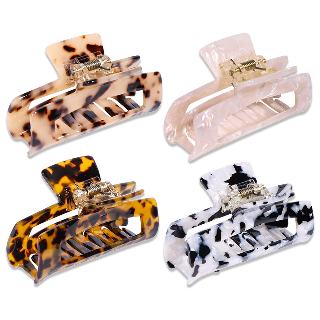 [Australia] - MagicSky 4PCS Hair Claw Clips, Acrylic Hair Banana Barrettes, Celluloid French Butterfly Jaw Clips,Tortoise Shell Grip Pin Teeth Clamp -Leopard print Stylish Hair Accessories for Women Girls,Long Size Large (4 Count) Brown 