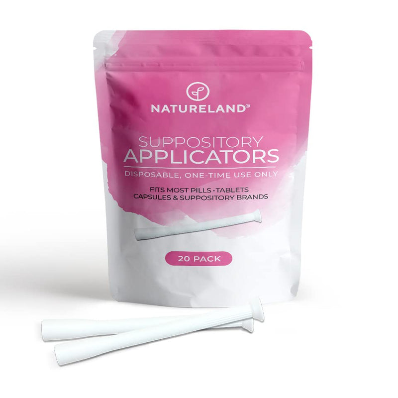 [Australia] - [20 Pack] Natureland Vaginal Suppository Applicators for Women, Designed in USA, Soft Tip Auxiliary Tool for Pills, Boric Acid, and pH Balance Tablet Suppositories, Individually Wrapped 20 Pack 