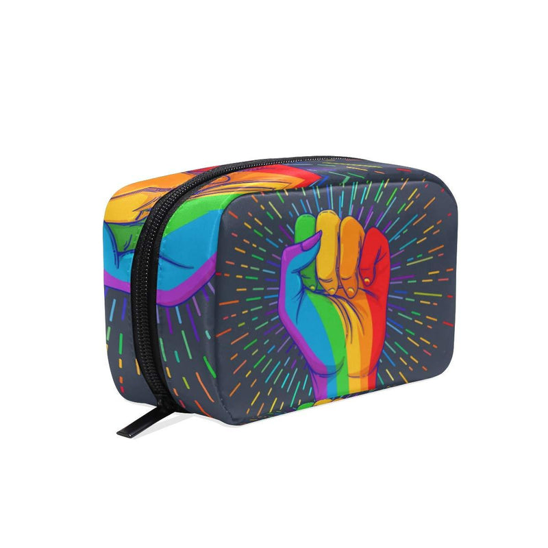 [Australia] - Rainbow Colored Hand with Fist Raised Up Gay Pride Small Makeup Bags Cute Mini Cosmetic Case Organizer Travel Accessories Toiletry Cosmetic Bag Zipper Beauty Pouch for Women Girls Teens 