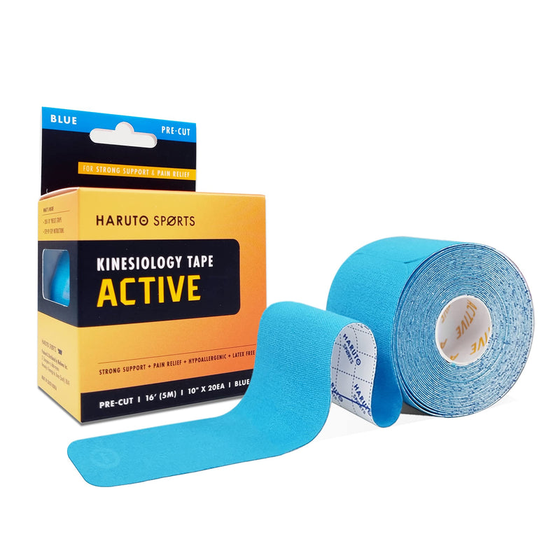 [Australia] - HARUTO Kinesiology Sports Tape, for Pain Relief Strong Support, Therapeutic Tape Physio for Athletic Sports Recovery, 20 Precut 10” Strips (Active Blue for Sports Enthusiasts) Active-blue 