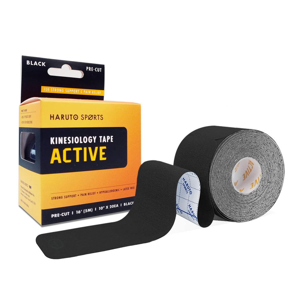 [Australia] - HARUTO Kinesiology Sports Tape, for Pain Relief Strong Support, Therapeutic Tape Physio for Athletic Sports Recovery, 20 Precut 10” Strips (Active Black for Sports Enthusiasts) Active-black 