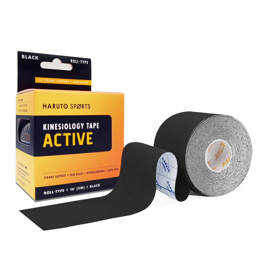 [Australia] - HARUTO Sports Kinesiology Tape Active Roll-Type (Black), Latex Free Athletic Tape for Pain Relief Strong Support, Therapeutic Tape Physio for Athletic Sports Recovery Active-black 