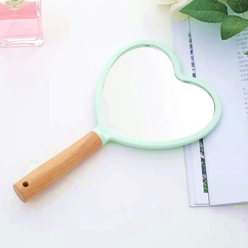 [Australia] - Xyconcep Handheld Mirror, Heart Shaped Makeup Mirror with Handle, Bamboo Mirror 9.3'' Inch Length (Green, Heart Shaped) Green, Heart Shaped 