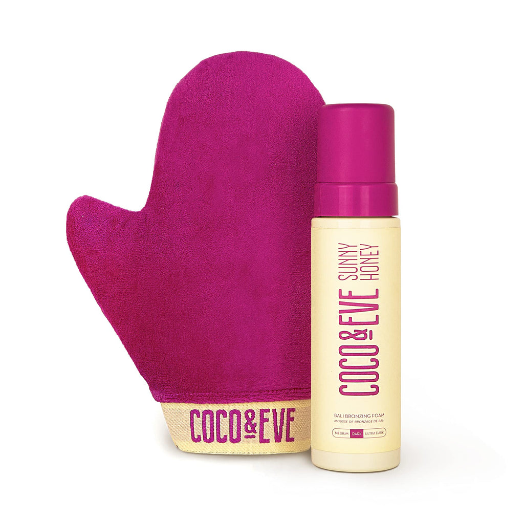 [Australia] - Coco & Eve Self Tanner Mousse Kit - All Natural Sunless Tanning Mousse (Dark) | Instant Self Tanning Lotion with Bronzer & Self Tanning Mitt Applicator | Sunny Honey Bali Bronzing Kit Dark 