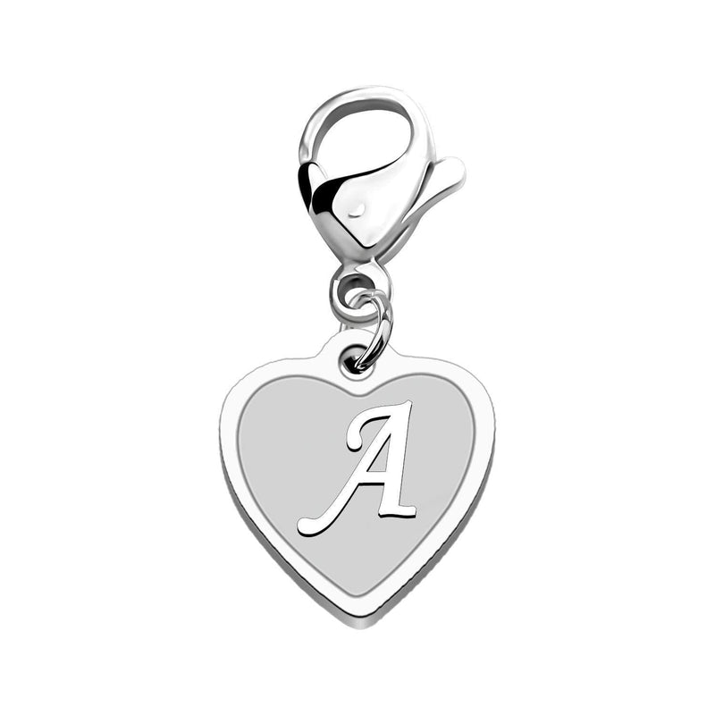 [Australia] - FAADBUK Initial Letter A-Z Alphabet Heart Charm for Bracelet Necklace Keychain Initial Stainless steel Clasp Clip on Charm 