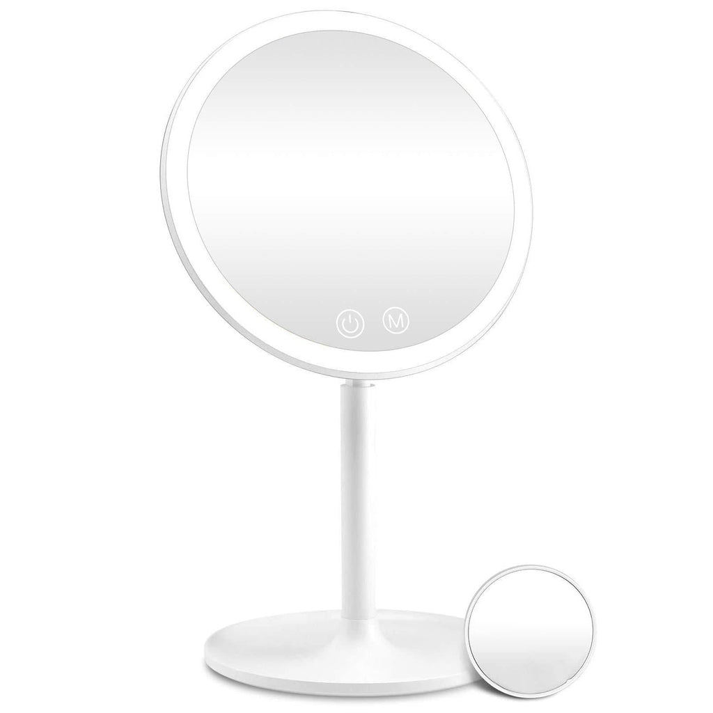 [Australia] - Rechargeable Lighted Makeup Mirror, 1X/10X Magnifying Vanity Mirror with 46 LED Lights, 3 Lighting Modes Dimmable 90 Degree Rotation Touch Screen, Light Up Mirror for Travel, Portable Cosmetic Mirror 3 Color Lighting 