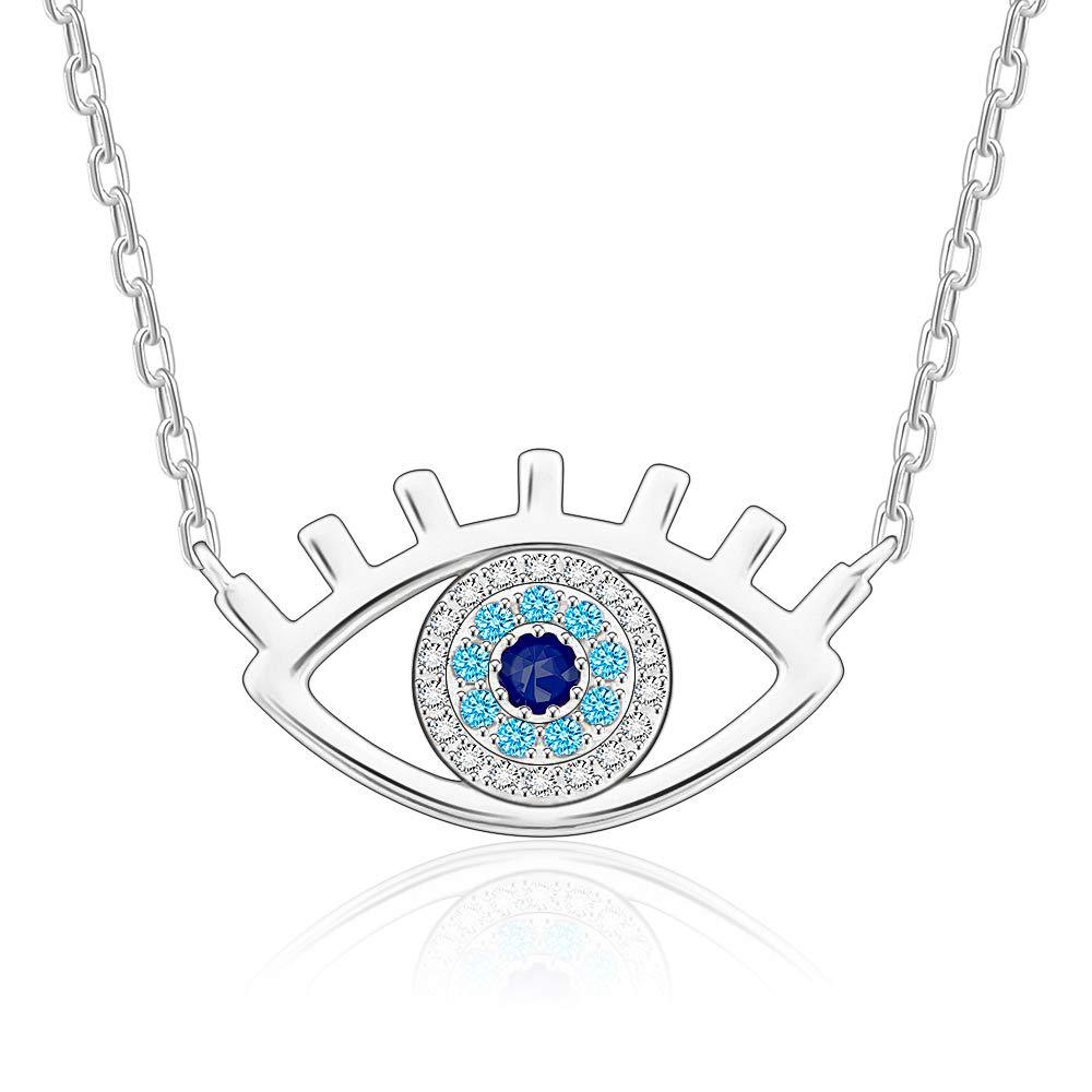 [Australia] - Evil Eye Necklace with 925 Sterling Silver Inside Rose Gold White Gold 14K Gold Plated Good Luck Pendant Necklace Cute Blue Sparkling CZ Cubic Zirconia Jewelry Gift for Woman Girls 