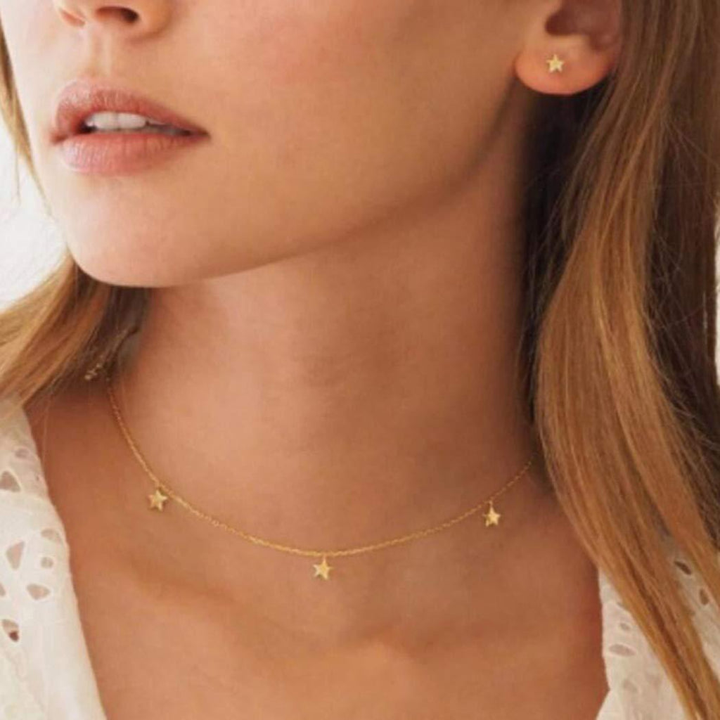 [Australia] - TseanYi Star Dangle Choker Necklace Gold Stars Pendant Necklace Chain Boho Clavicle Necklace Chain Jewelry for Women and Girls 