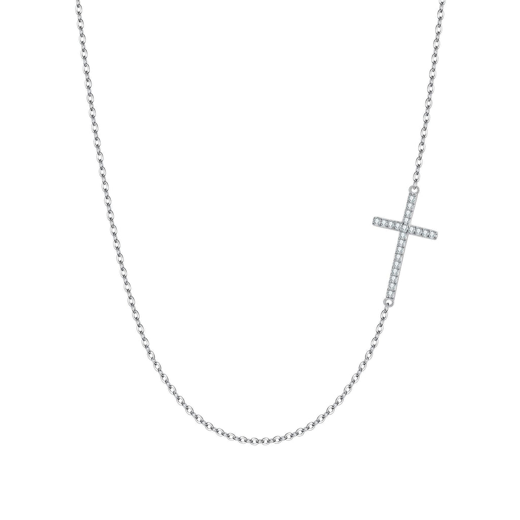 [Australia] - EVER FAITH 925 Sterling Silver Cross Necklace Religious Church Sideways Cross Choker Jewelry Gift for Women, Girls 