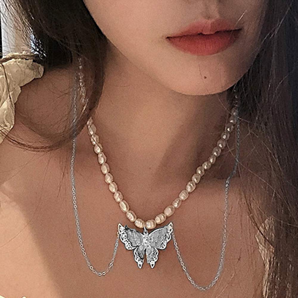 [Australia] - YienDoo Bohemian Layered Necklace with Butterfly Pendant Fashion Beaded Necklaces Tassel Chain Jewelry for women and girls (Silver) Silver 