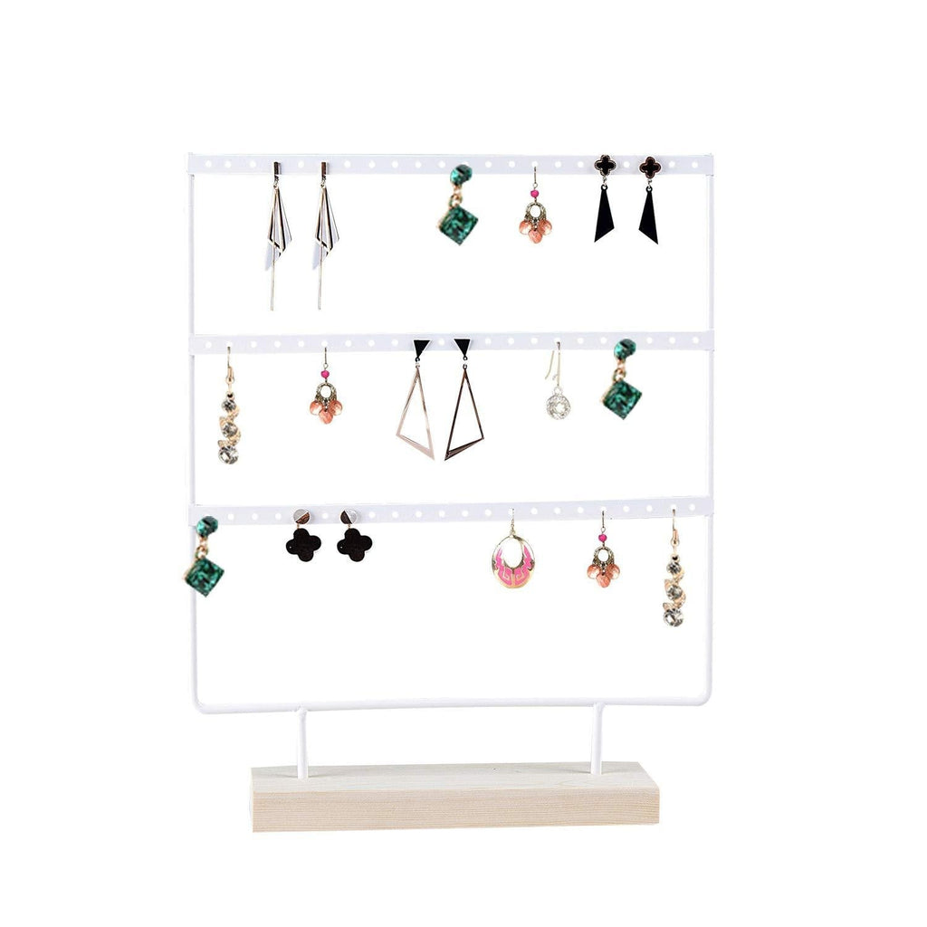 [Australia] - MINIDUO Earring Holder Organizer with Wood Base Stand, 66 Holes Earring Stand Display Rack Jewelry Display Stands for Women Girls,White White 