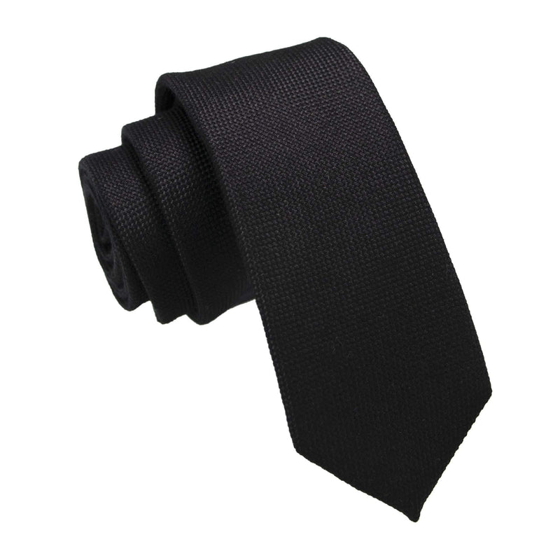 [Australia] - JEMYGINS 2.4" Cotton Necktie Solid Mens Cashmere Wool Skinny Tie 50%wool-black 