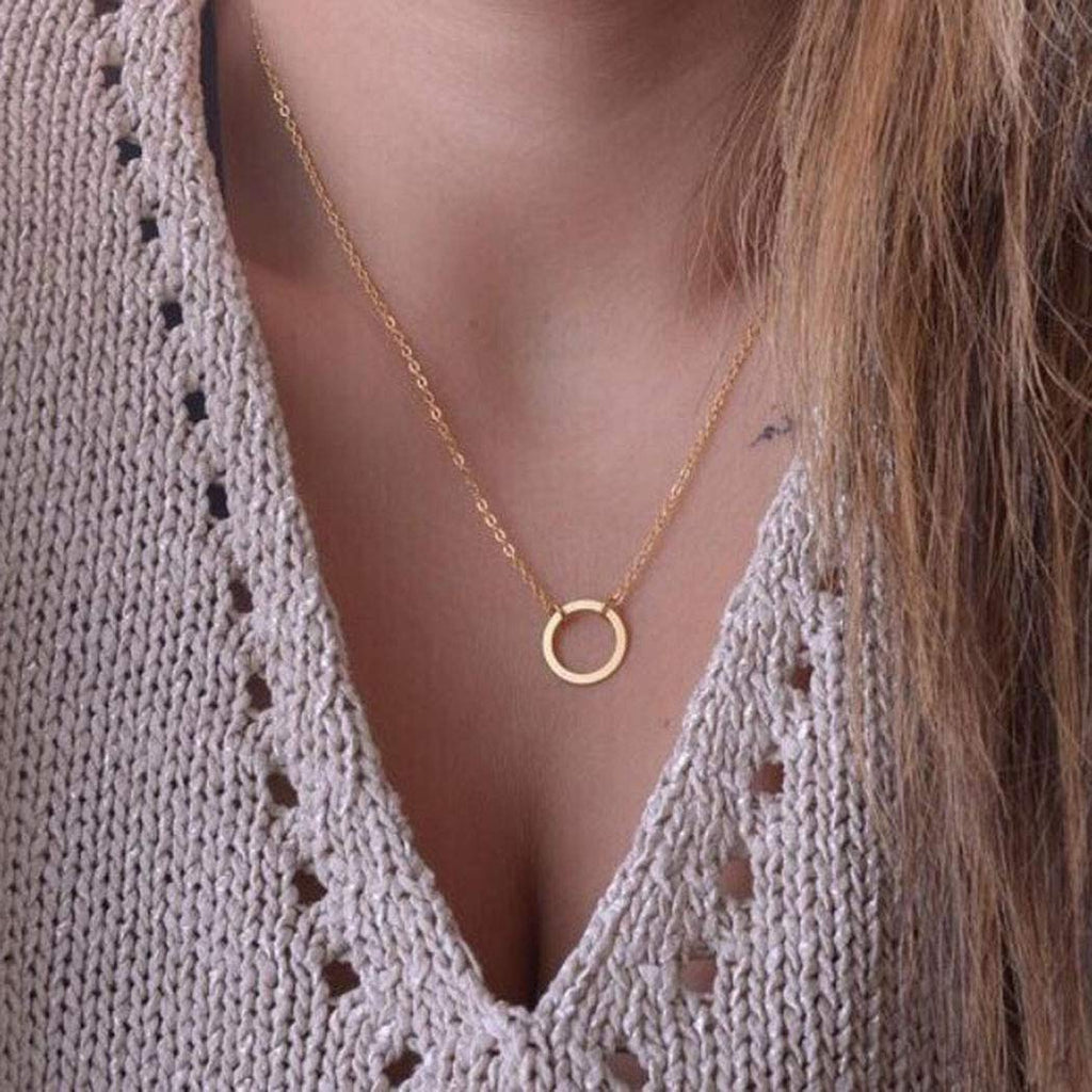 [Australia] - TseanYi Circle Pendant Necklace Gold Karma Choker Chain Necklace Fashion Necklaces Chain Jewelry for Women and Girls (Gold) 