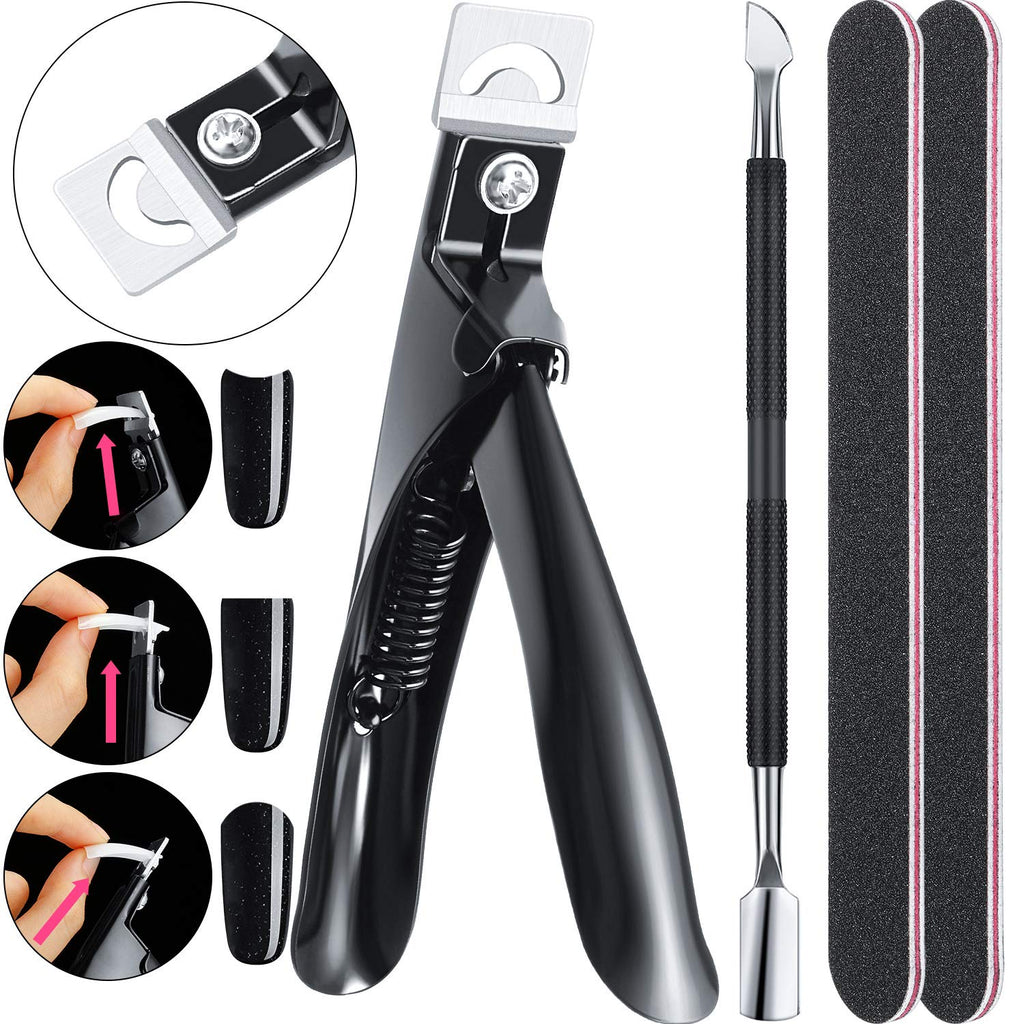 [Australia] - Acrylic Nail Clipper Nail Tip Trimmer with Cuticle Pusher Spoon Nail Cleaner and 2 Pieces Nail Files Manicure Tools for Artificial Nail (Black) Black 