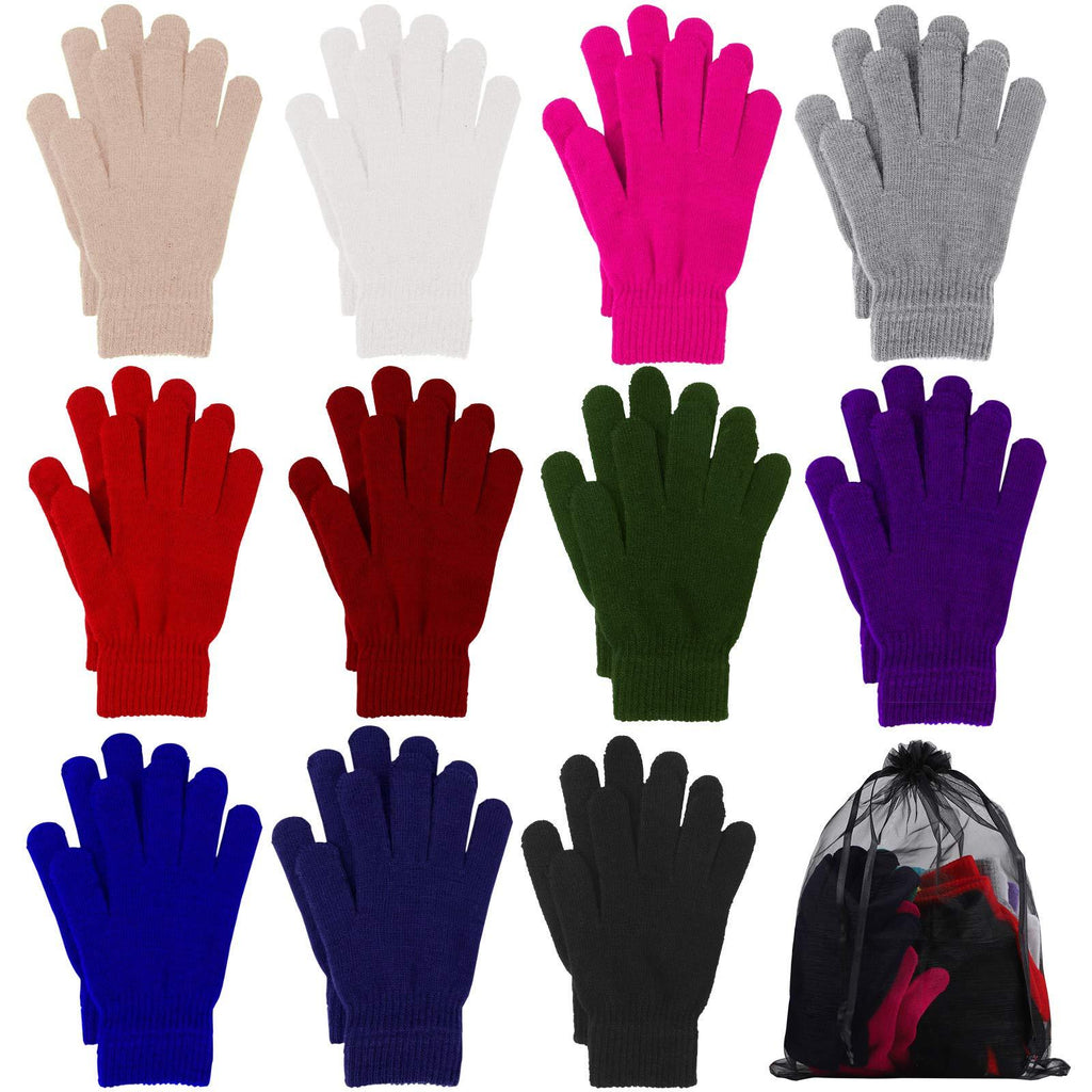 [Australia] - Cooraby 12 Pairs Winter Magic Gloves Stretchy Warm Knit Gloves with Mesh Storage Bag for Men or Women Mixed Classic Colors Small 