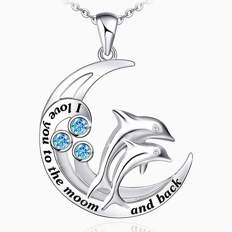 [Australia] - Dolphin Necklace for Women 925 Sterling Silver I Love You to The Moon and Back Necklace Dolphin Jewelry Gifts for Women Mom Wife Girls 
