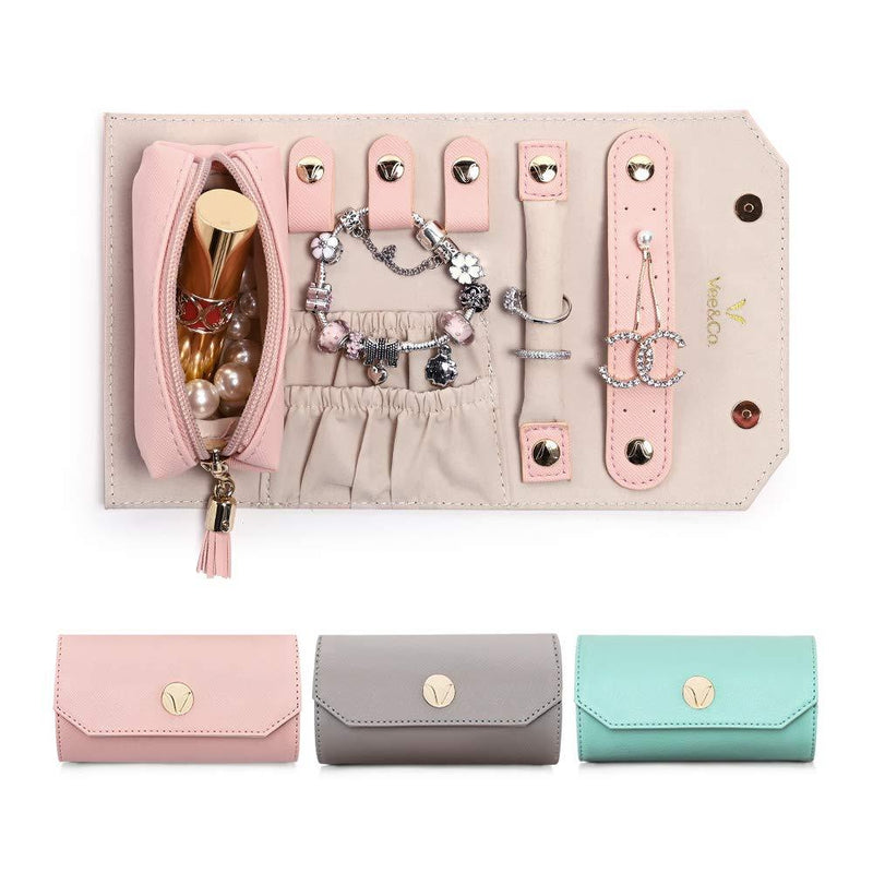 [Australia] - Vee Travel Jewelry Organizer Jewelry Box, Jewelry Roll, Travel Accessory Storage Box for Rings Earrings Necklaces Pink 