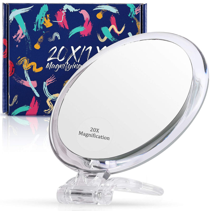 [Australia] - Magnifying Mirror 20x / 1x Two Sided, Double Sided Magnifying Mirror with Stand, Magnified Hand Mirror for Makeup, Blackhead/Comedone Removal (5inch,20X/1X, Silver) 5inch,20X/1X 