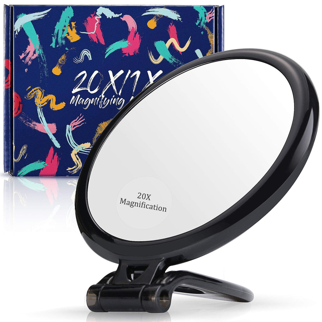 [Australia] - Magnifying Mirror 20x / 1x Two Sided, Double Sided Magnifying Mirror with Stand, Magnified Hand Mirror for Makeup, Blackhead/Comedone Removal (5inch,20X/1X, Black) 5 inch (Pack of 1) 