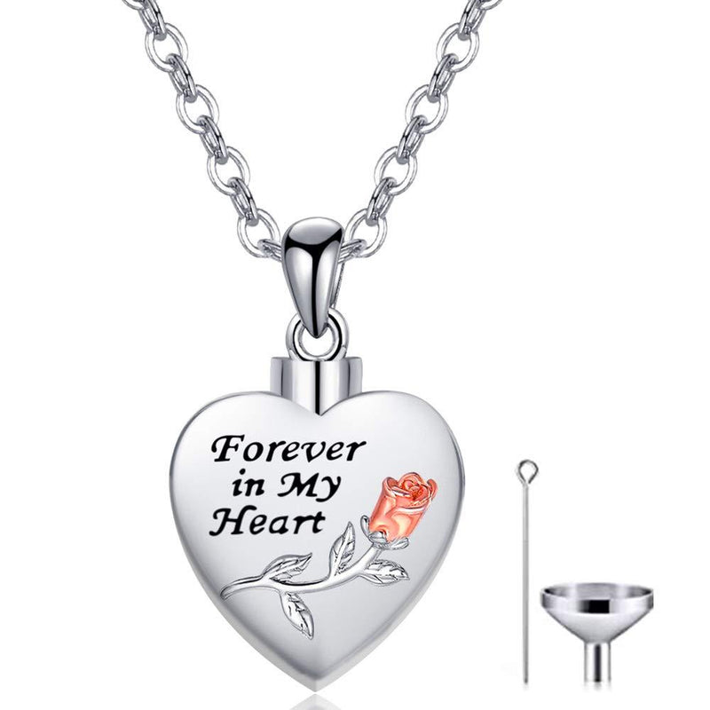[Australia] - Cremation Jewelry for Ashes, Urn Necklaces for Women Men 925 Sterling Silver Sunflower Necklace Pendant with Swarovski Crystal Engraved Forever in My Heart Memorial Loved Ones Ashes Mini Keepsake Rose Flower 
