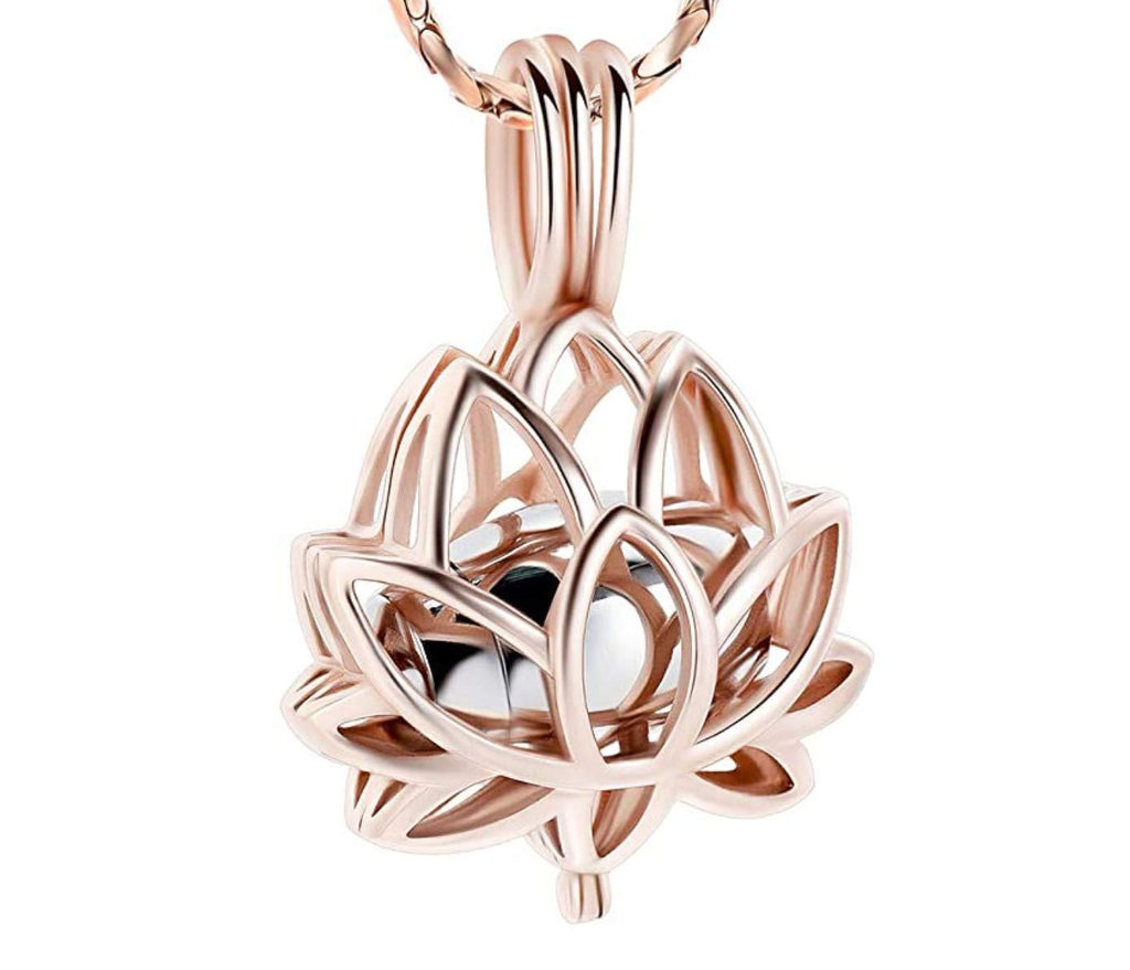 [Australia] - CoolJewelry Urn Necklace for Ashes Cremation Lotus Flower Pendant Mini Keepsake Memorial Style3 
