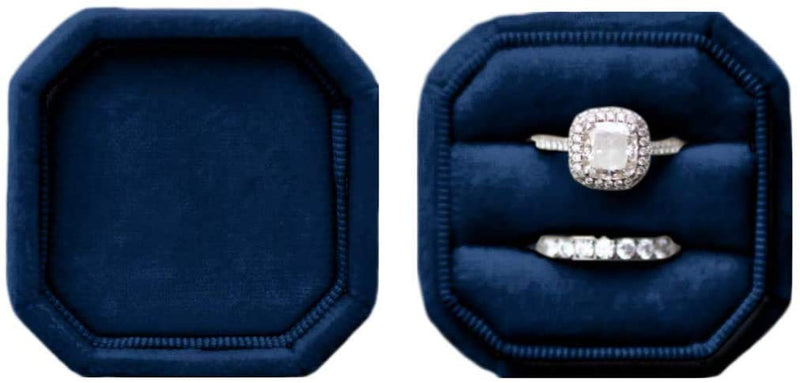 [Australia] - francoscavo654 Velvet Ring Box, Octagon Square Double Storage, Soft Fabric, Perfect for Proposal, Engagement, Birthday, Christmas, Anniversary (Navy) 