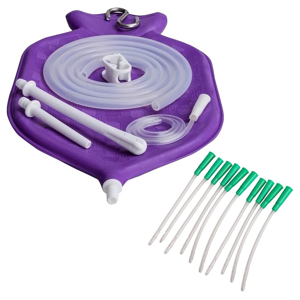 [Australia] - HealthAndYoga(TM) Superior Enema Bag Kit - 2 Quart (Purple) with Extra Short Colon Tips Set of 10 (14 FR) 