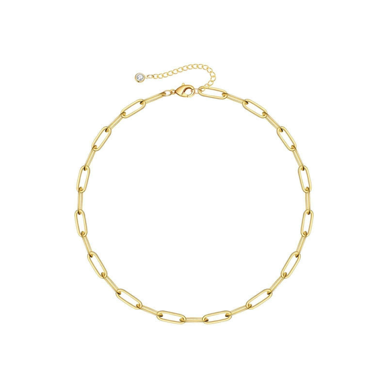 [Australia] - Turandoss Gold Paperclip Link Chain Necklace Bracelet Set, 14K Gold Plated Dainty Oval Link Chain Necklace Bracelet Anklet Paperclip Chain Gold Jewelry Set for Women Girls 14”+2” Chain 