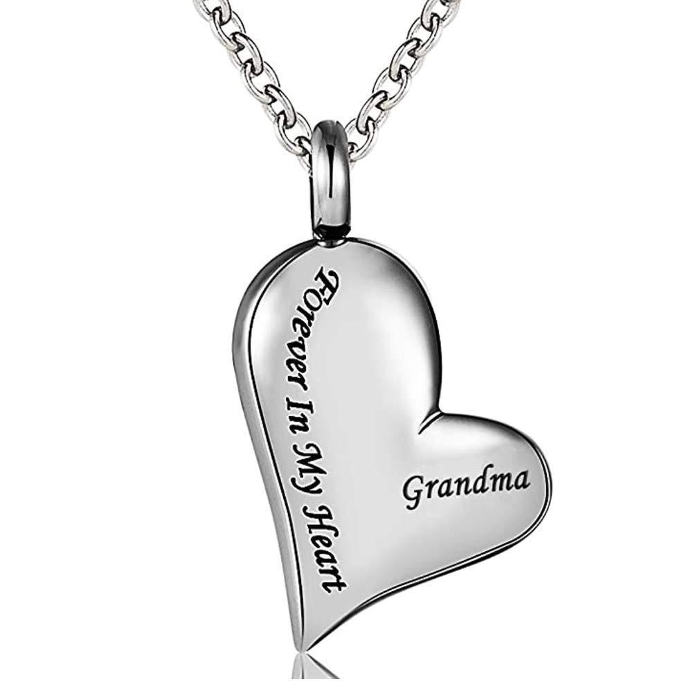 [Australia] - CoolJewelry Urn Necklace for Ashes Heart Cremation Memorial Pendant for Men and Women Forever in My Heart Grandma 