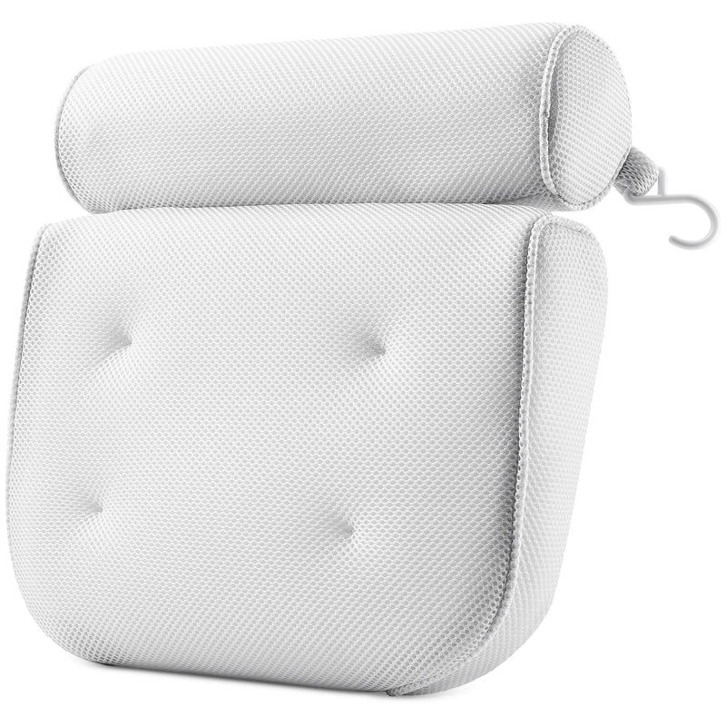 [Australia] - PEULEX Comfortable Bathtub Pillow, With Strong Suction Cups & Hook, Soft Spa Pillow For Luxurious Bathing, Hot Tub Pillow Designed With Soft Mesh For Maximum Pleasure, Full Neck & Back Support (White) White 