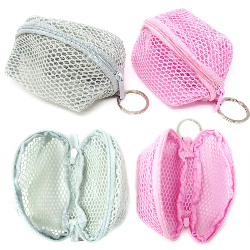 [Australia] - Honbay 2PCS Mesh Makeup Sponge Holder Containers Small Cosmetic Travel Zippered Toiletry Bags with Keyring for Makeup Sponge Puff Lipstick Keys Headphones 