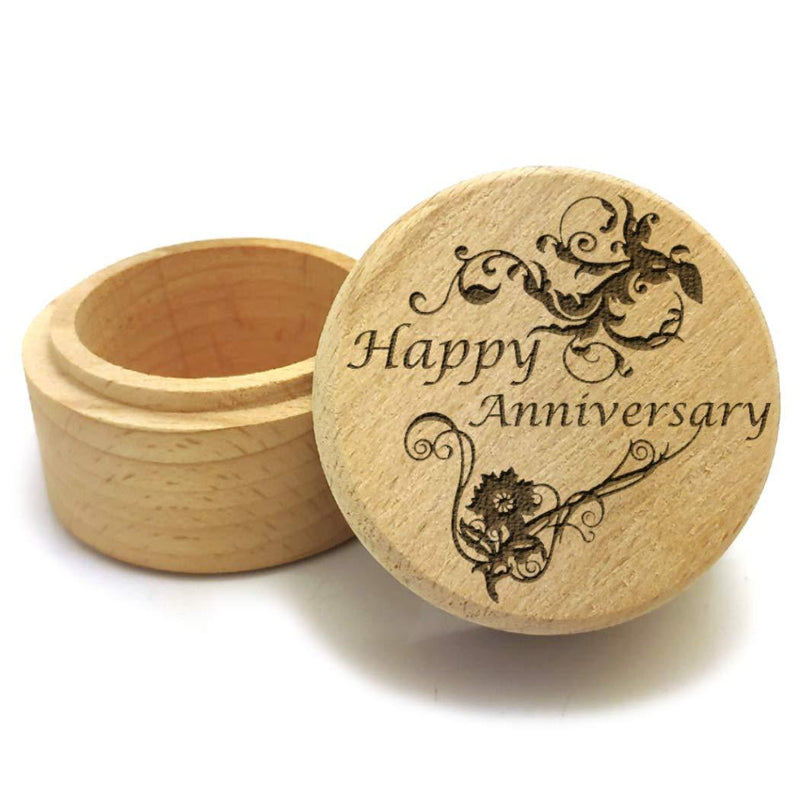 [Australia] - Hometu Exquisite Wooden Ring Gift Box with Laser Engraved Decorative Text Pattern Cover Jewelry Storage Box Necklace Earring Case Anniversary 