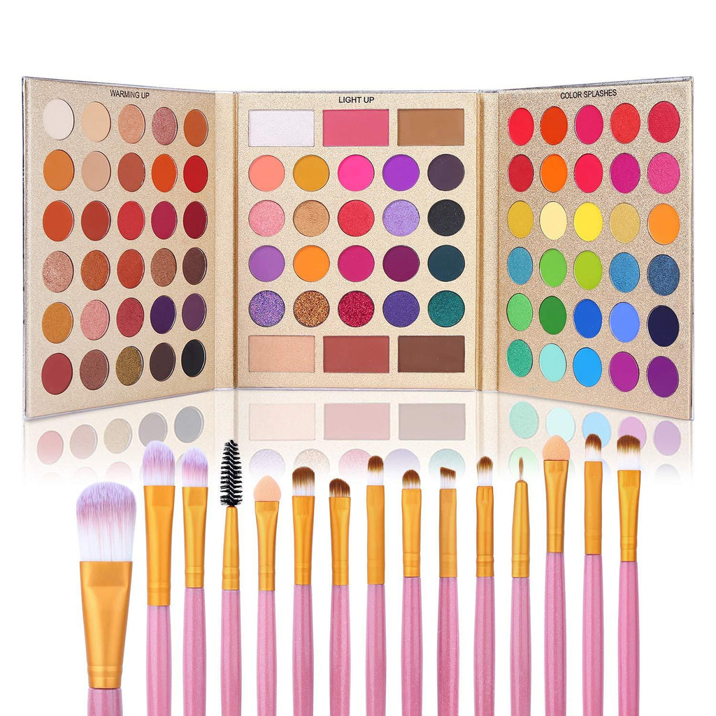 [Australia] - UCANBE Professional 86 Colors Eyeshadow Palette with 15pcs Makeup Brushes Set Matte Glitter Long Lasting Highly Pigmented Waterproof Contour Blush Powder Highlighter All in One 