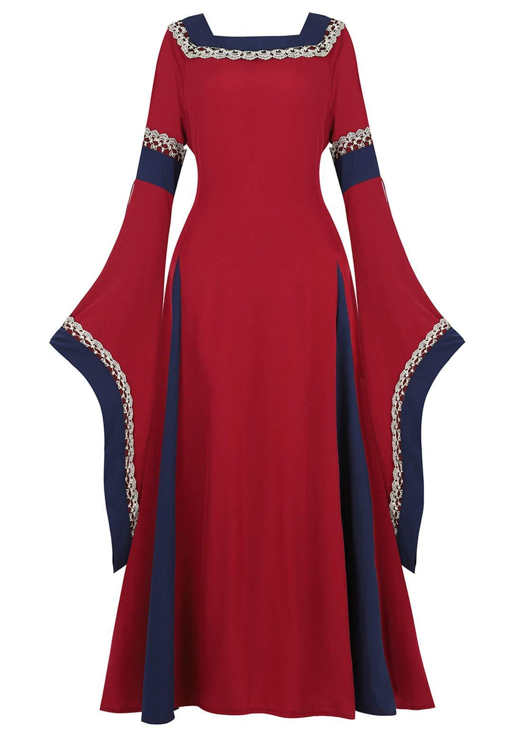 [Australia] - Kranchungel Womens Renaissance Medieval Dress Costume Irish Lace up Over Long Dress Retro Gown Cosplay X-Small Renaissance Dress Wine Red 
