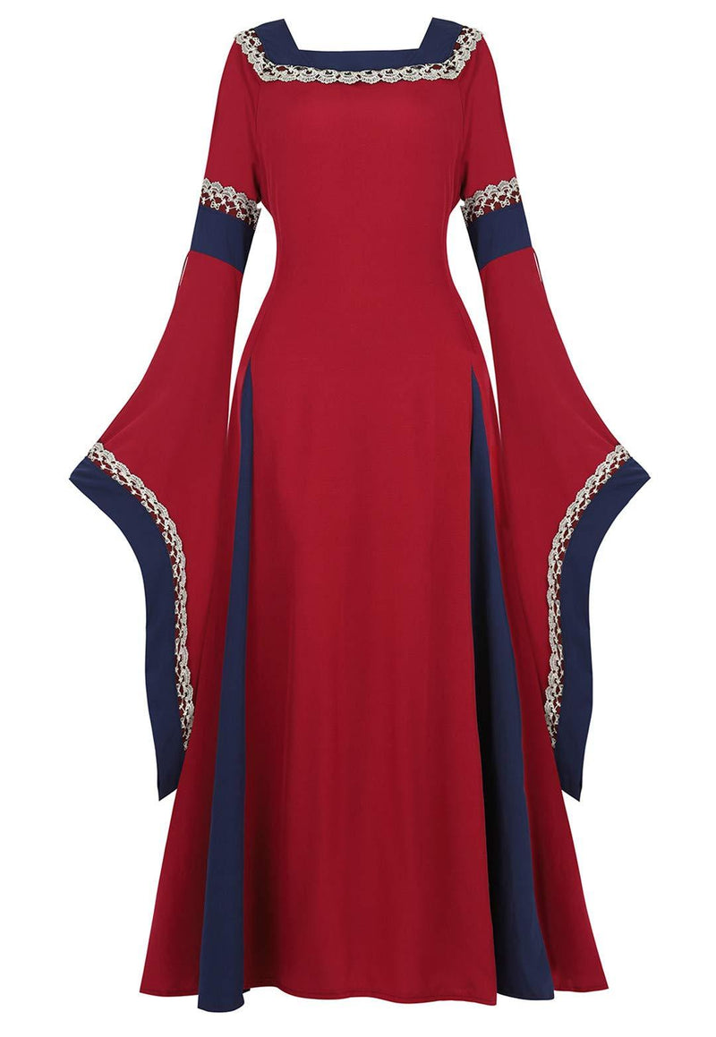 [Australia] - Kranchungel Womens Renaissance Medieval Dress Costume Irish Lace up Over Long Dress Retro Gown Cosplay X-Small Renaissance Dress Wine Red 
