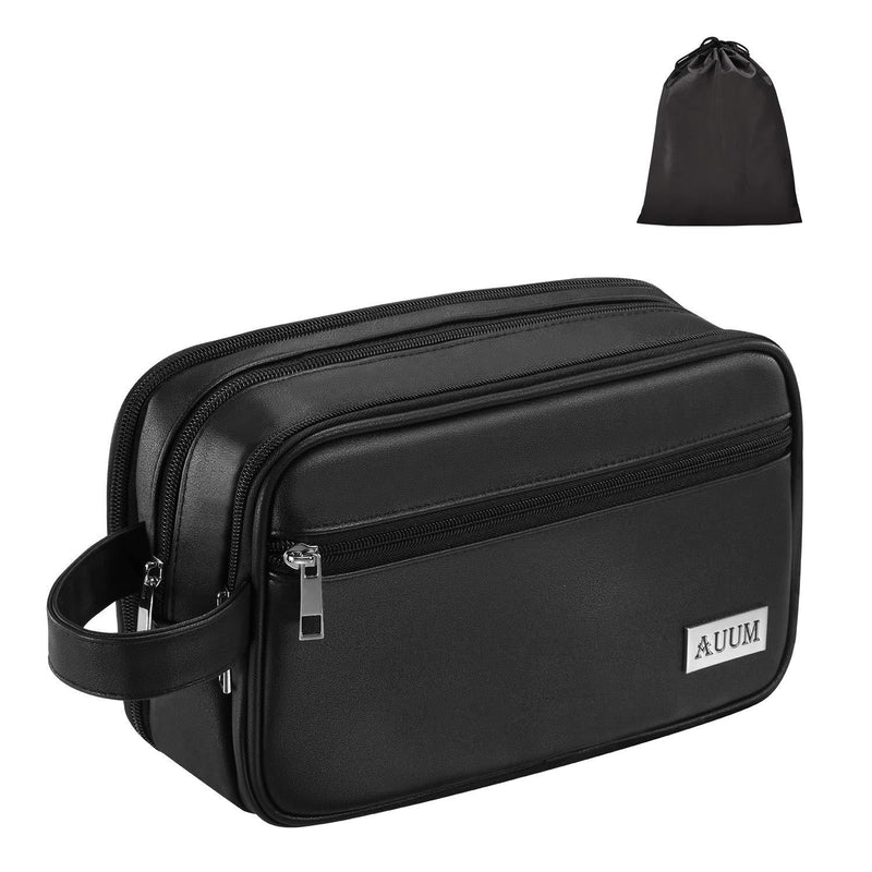 [Australia] - AUUM Toiletry Bag for Men & Women, Large Dopp Kit Shaving Bag for Toiletries Accessories, PU Leather Water-resistant Makeup Cosmetic Organizer for Travel (Black) Black 