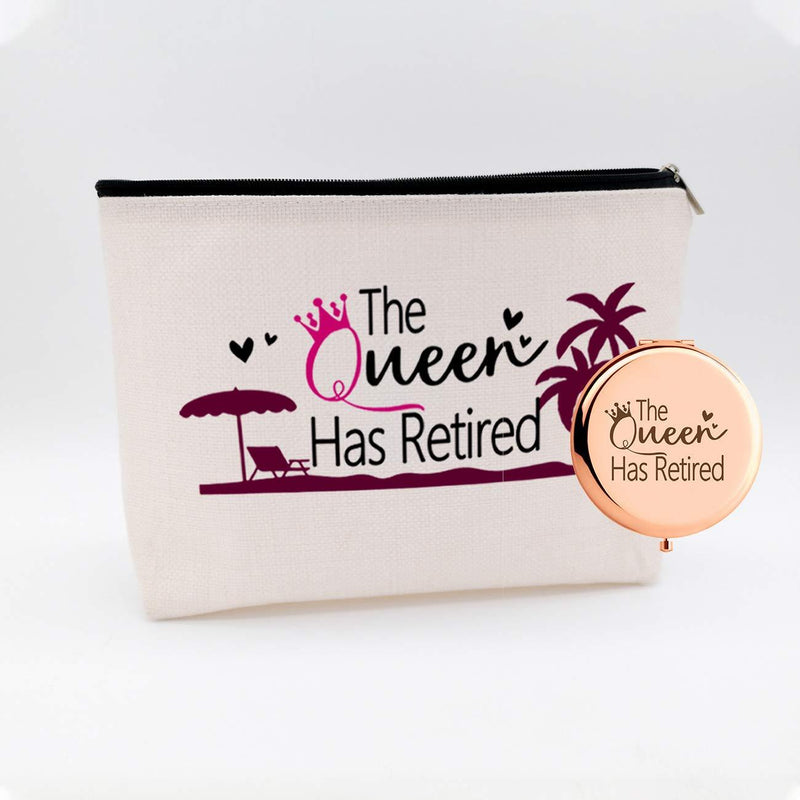[Australia] - WIEZO-USA Ement Gifts for Best Friend,Sister,Coworker, Wife,Mom,Aunt,Grandma,The Queen Has Retired,Gift for Retirement Parties,Waterproof Cosmetic Bag Makeup Bag and Travel Rose Gold Mirror,Set 2 Pcs 
