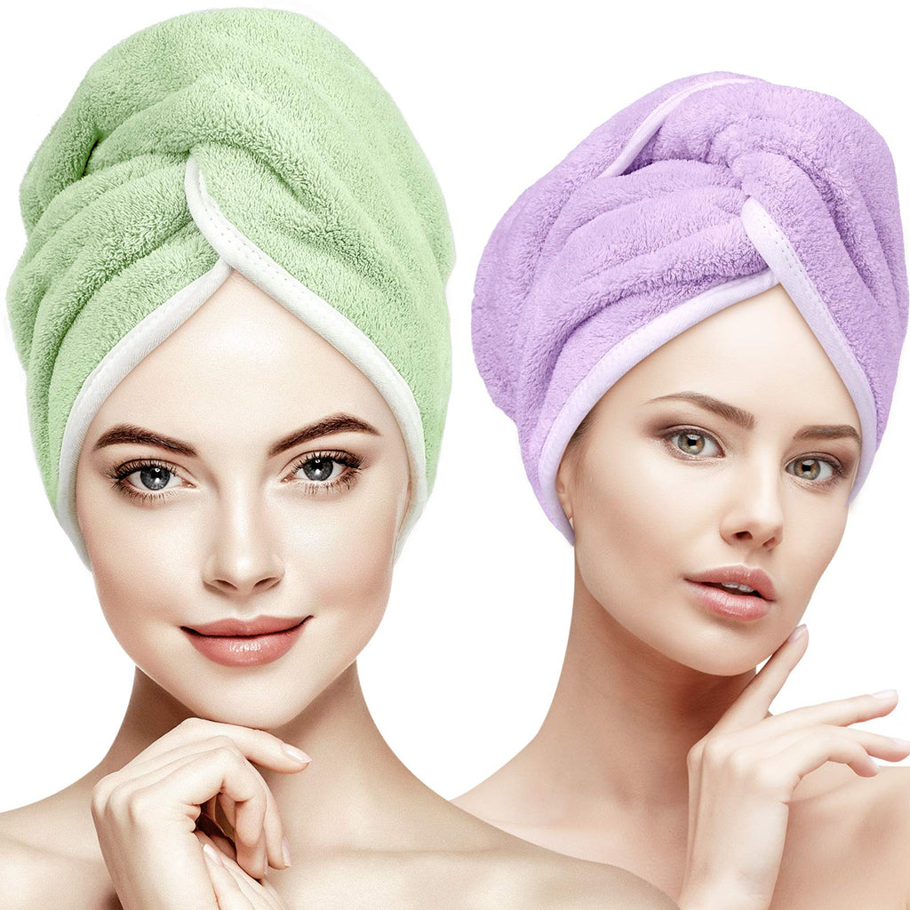 [Australia] - Hair Drying Towel for Long Hair, INNELO Large Microfiber Hair Towel Wrap for Curly Long Thick Hair, Super Water Absorbent Quick Dry Anti Frizz Hair Turban Towel for Women Girls 2 Pack Purple/Green 