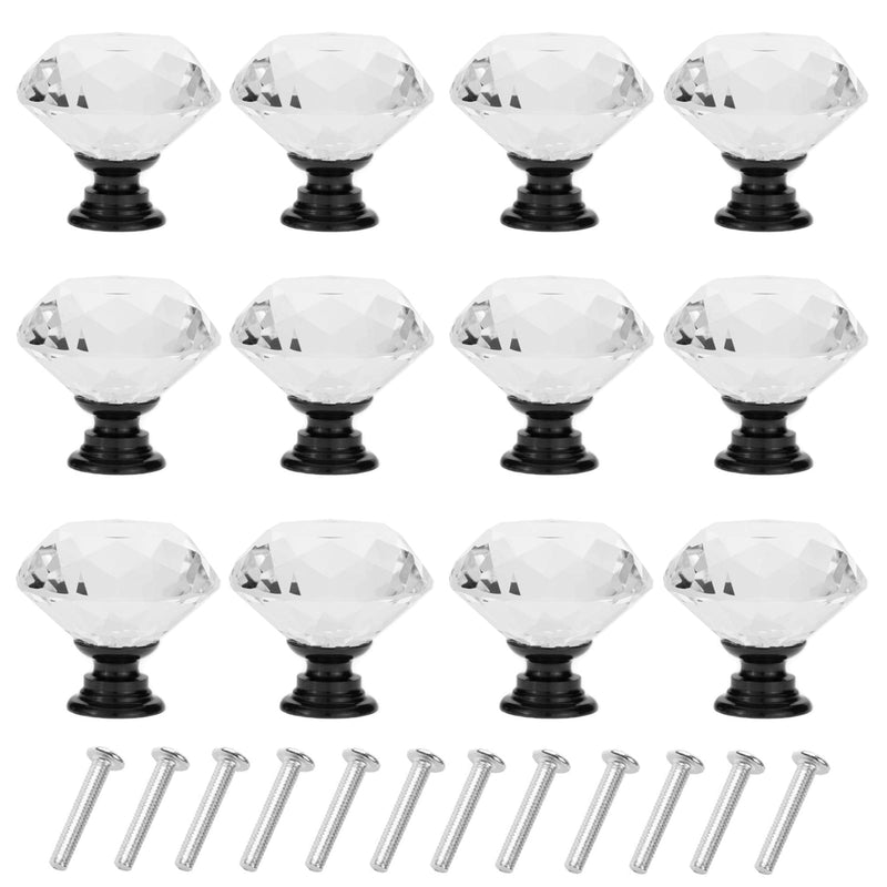 [Australia] - YourGift 6 Pack Drawer Knobs Diamond Shaped Crystal Glass 30mm Cabinet Knobs Pull Handles (30 mm, 6 Pack, Black) 30 mm, 6 Pack 