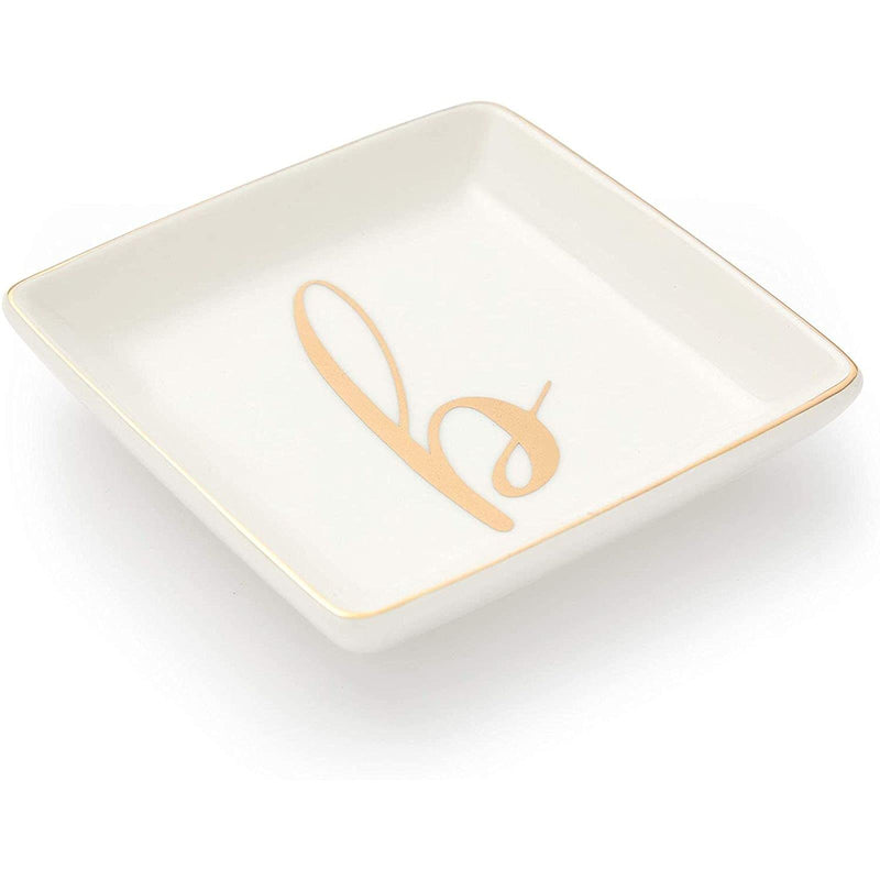 [Australia] - Letter B Ceramic Trinket Tray, Monogram Initials Jewelry Dish (4 x 4 Inches) 