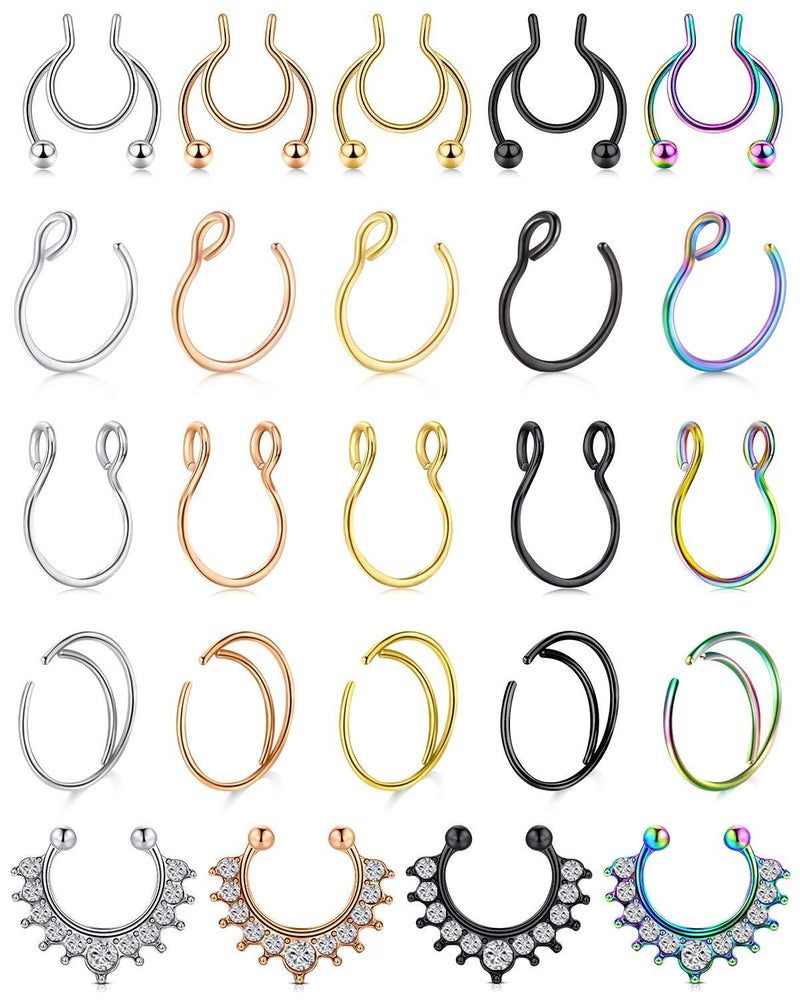 [Australia] - D.Bella Fake Septum Faux Nose Rings Hoop Stainless Steel Faux Lip Ear Nose Septum Ring Non Piercing Clip On Nose Hoop Rings Body Piercing Jewelry style A 