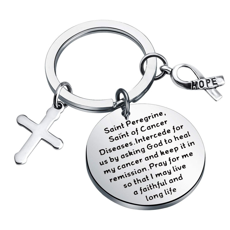 [Australia] - FEELMEM Patron of Cancer Saint Peregrine Keychain Intercede for Us by Asking God to Heal My Cancer and Keep It in Remission Healing Prayer Keychain Cancer Fighter Gift 