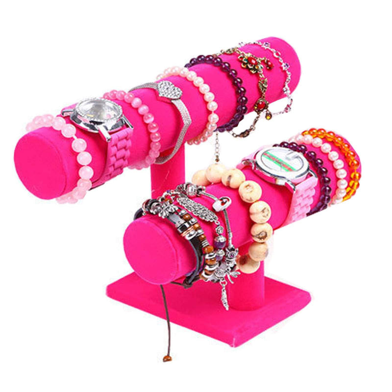 [Australia] - Papinimo Hot Pink 2 Tier Bracelet Holder Stand Scrunchies Organizer Jewelry Display Stand Necklace Chain Watch Tower for Women Dresser Armoire Cabinet Hot Pink Color 2 Tier 