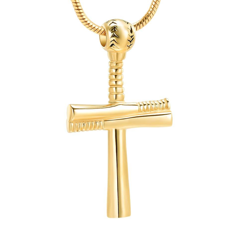 [Australia] - memorial jewelry Urn Necklace Athletes Cross Necklace Pendant Stainless Steel Baseball Bat Cross Necklace Cremation Jewelry Gold 