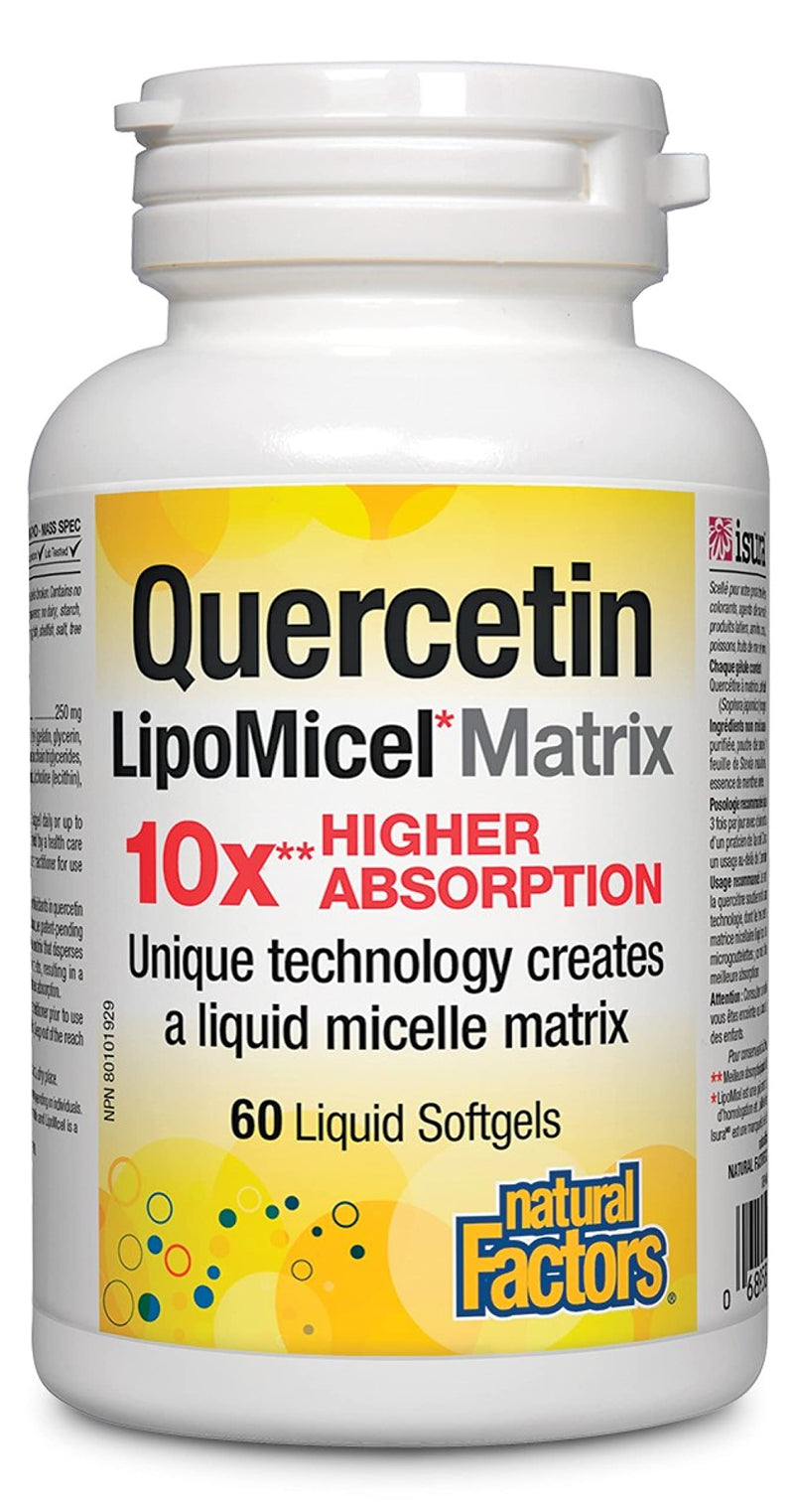 [Australia] - Natural Factors, Quercetin LipoMicel Matrix 250 mg, 60 Softgels 60 Count (Pack of 1) 