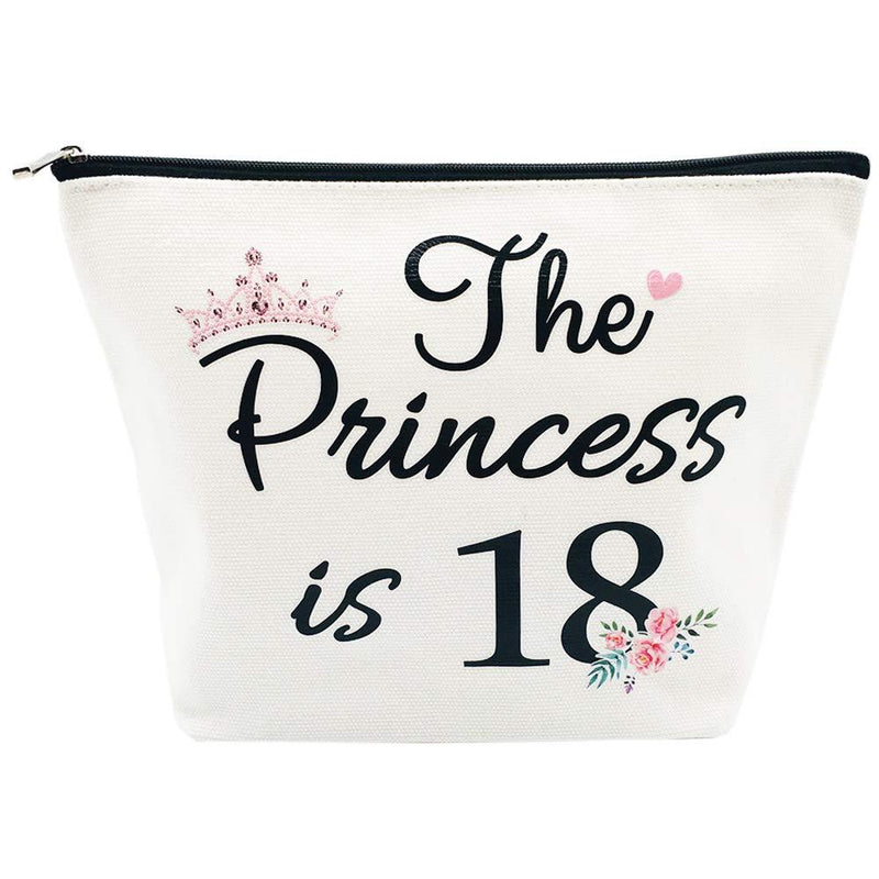 [Australia] - 18th Birthday Gifts for Women Best Friend Daughter Funny 18 Year Old Birthday Gift for Her The Princess is 18 Cute Makeup Bag Celebrate Turning Eighteen 
