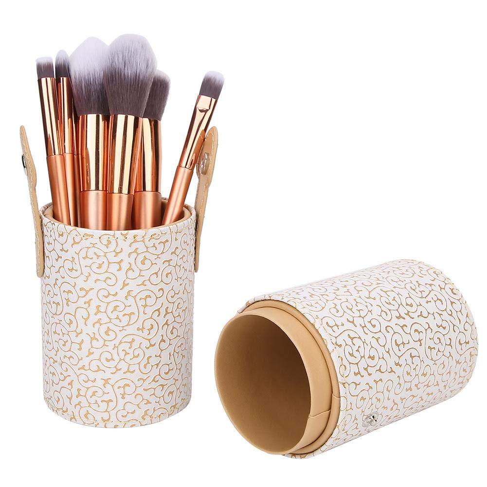 [Australia] - Makeup Brush Holder PU Leather Portable Makeup Brush Cup Holder Travel Cosmetic ContainerTool for Desk or Dressing Table(Apricot) Apricot 